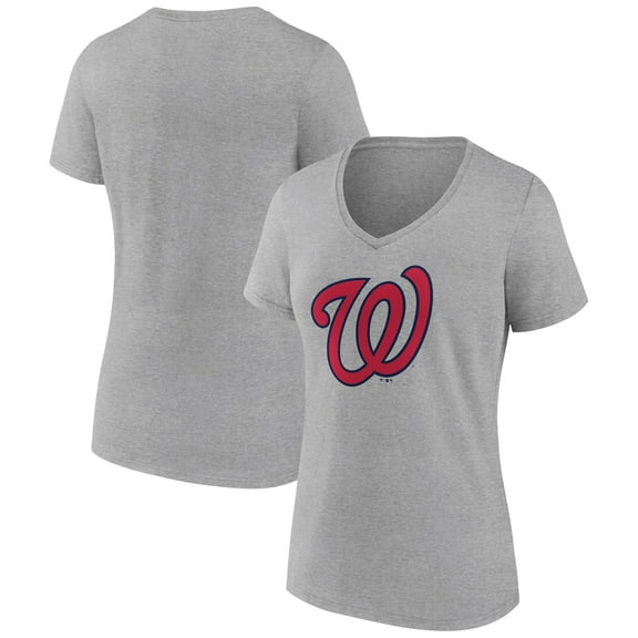 Women's Gray Washington Nationals Official Logo V-Neck T-Shirt