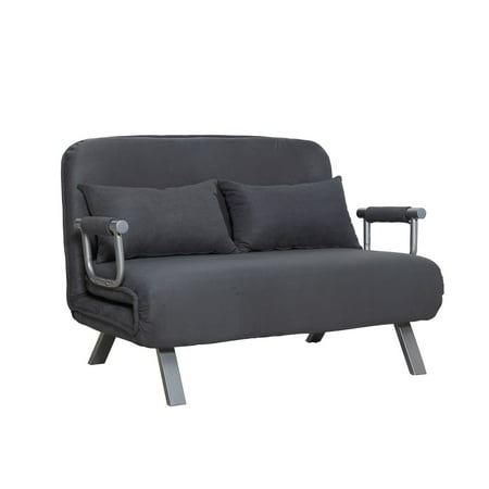 HomCom Small Sofa Couch Futon with Fold Up Bed and Adjustable Backrest, featuring Modern Design with Chic Suede, Grey