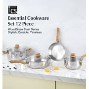 Koch Systeme CS 12 Piece Stainless Steel Coowkare Set with Cool-Touch Bakelite Handle, Professional 18/10 Pots and Pans Set, Dishwasher Safe