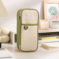 thumbnail image 1 of Green Singles Layer Hanging Rope Large Capacity Canvas Pencil Case Stationery Bag Multifunctional Pencil Case, 1 of 6