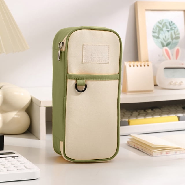 Green Singles Layer Hanging Rope Large Capacity Canvas Pencil Case Stationery Bag Multifunctional Pencil Case