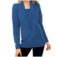 thumbnail image 1 of EQWLJWE Blouses à Manches Longues pour Femmes Mode Femmes Hiver Chandail à Manches Longues Col en V Chandail Décontracté Tops, 1 of 6
