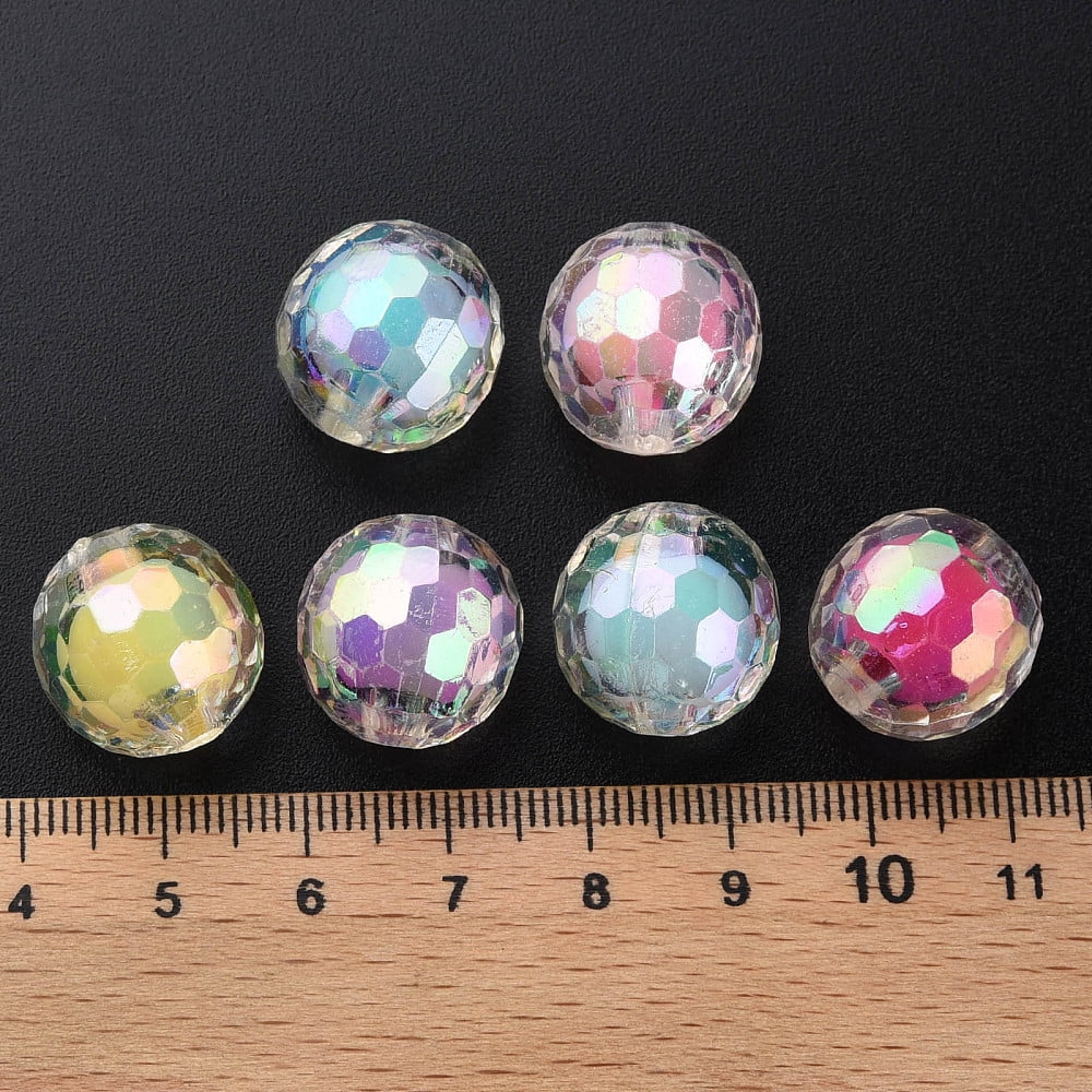 Transparent Acrylic Beads Bead in Bead AB color Faceted Round Mixed color 16mm Hole: 3mm 205pcs/500g