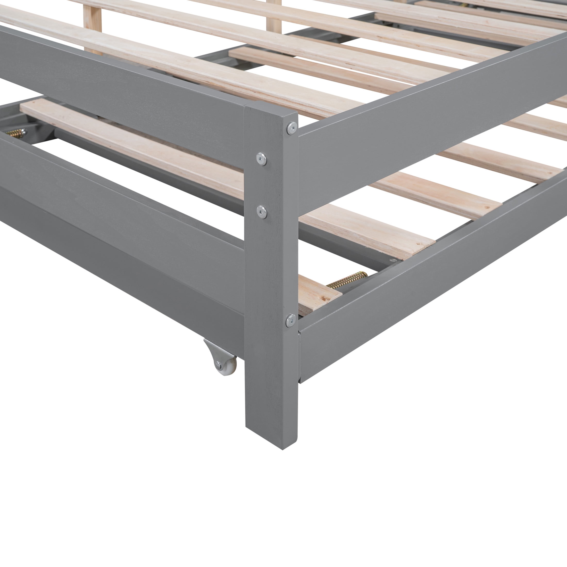 Noble House Rhea Full Size Platform Bed with Pop Up Adjustable Trundle, Solid Pine Wood Frame, Heavy Duty, Gray