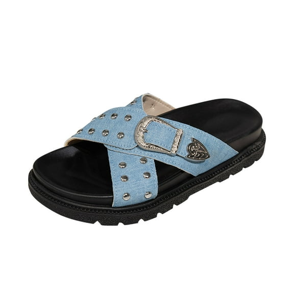 Hopeusnice Slippers for Women Soft Non-Slip Breathable Open Toe Sandals Thick-Soled Heel Cloth Materials Summer Shoes Trendy Women's Slippers Shoes for Beach Outdoor Shoes Sky Blue 40