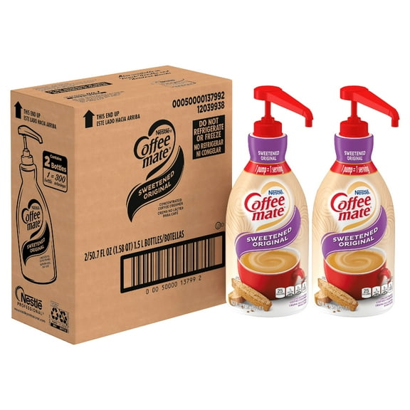 (Pack of 2) NESTLE COFFEE MATE Coffee Creamer Sweetened Original, Liquid Concentrate Pump Bottle, 50.7 Fl. Oz.