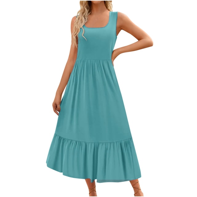 FAIWAD Robe Longue d'Été Sans Manches pour Femme, Décontractée, Fluide, à Volants, Style Débardeur, Robe T-Shirt Unie