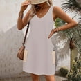 thumbnail image 5 of Atogsazn Women Casual Dress Summer Loose Solid Color Sleeveless V-Neck Dress Plus Size T-Shirt Dress with Pockets Beige M, 5 of 5