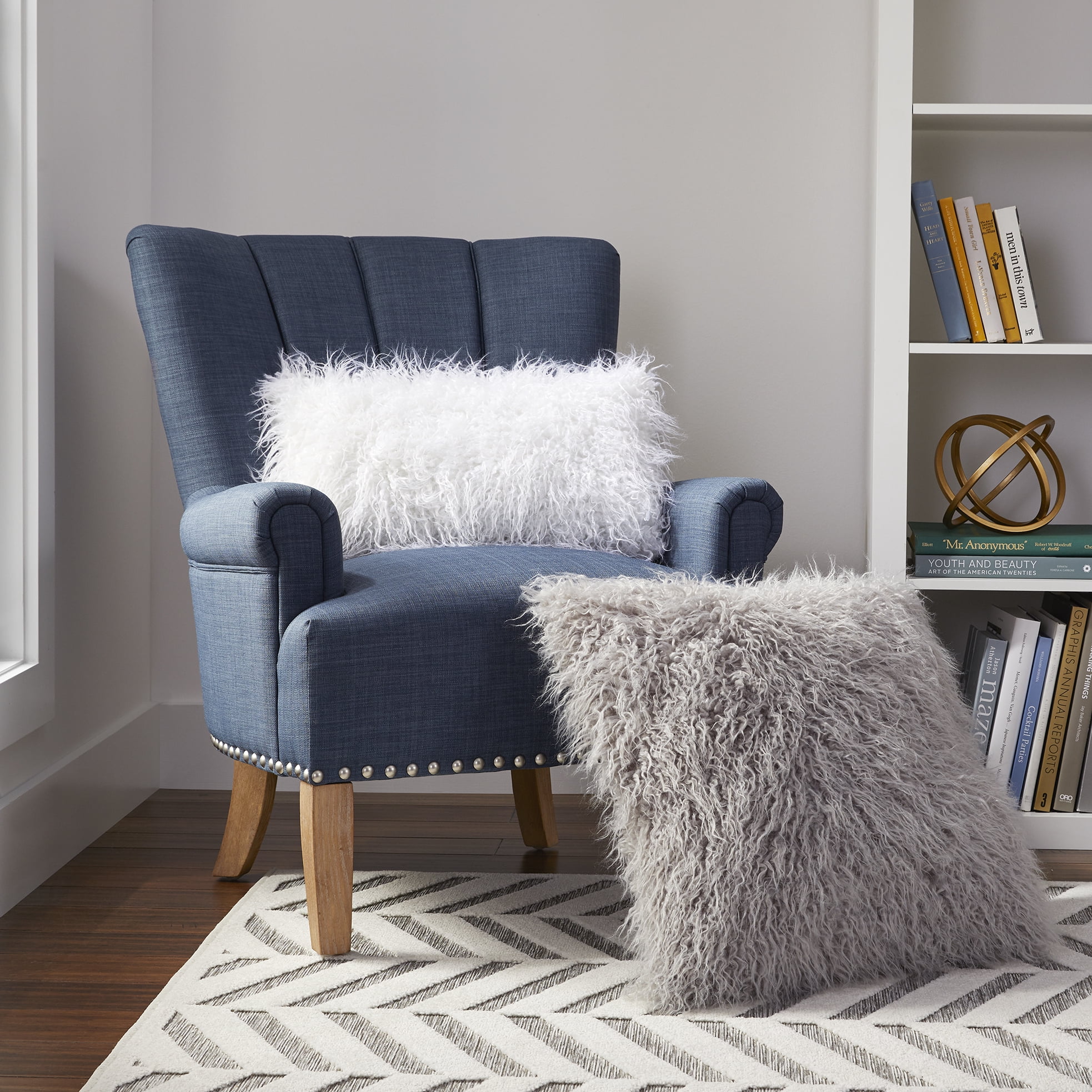 Better Homes & Gardens Mongolian Faux Fur Oblong Pillow, 12 x 21, White