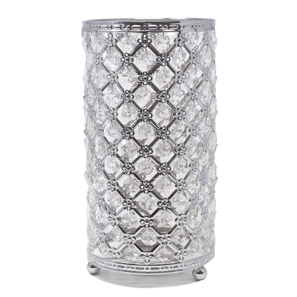 Metal Crystal Candle Holder with Hanging Beads, Silver, 91/2Inch