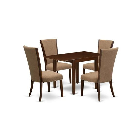 East West Furniture East-West Furniture NDVE5-MAH-47 - A dining room table set of 4 wonderful dining room chairs with Linen Fabric Light Sable color and a gorgeous  drop leaf rectangle wooden...