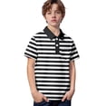 thumbnail image 2 of YMNXA Kids Boys Polo Shirt With Pocket Short Sleeve Lapel Striped Print Soft Comfortable Breathable Tee Top For Casual Daily Wear,Black,3-4 Years, 2 of 5