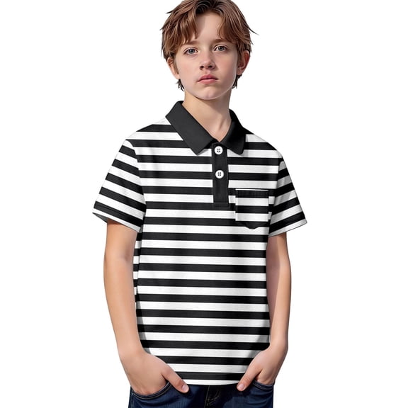 Lullu Boys Striped Short Sleeve Polo Shirt Casual Summer Pocket Shirt for Kids, Sizes 3-14