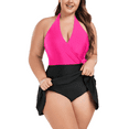 thumbnail image 5 of Ocean Blues Women's Plus Size Swimdress Halter Deep V Swimwear One Piece Skirt Tummy Control Black One Piece Bathing Suit for Women Size L, 5 of 8