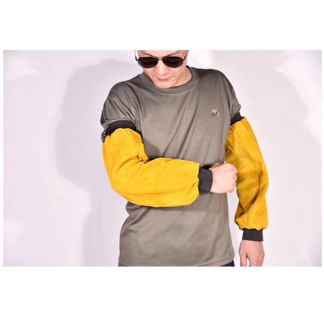 Scienceny Popular Heat Resistant 19 Long Cowhide Yellow Welding Leather Sleeves A Suministros de soldadura