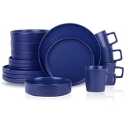Coupe 16-Piece Stoneware Dish Set, Celina Service for 4, Black Plates and Bowls Dinnerware Set, Dishwasher and Microwave Safe, Black Matte