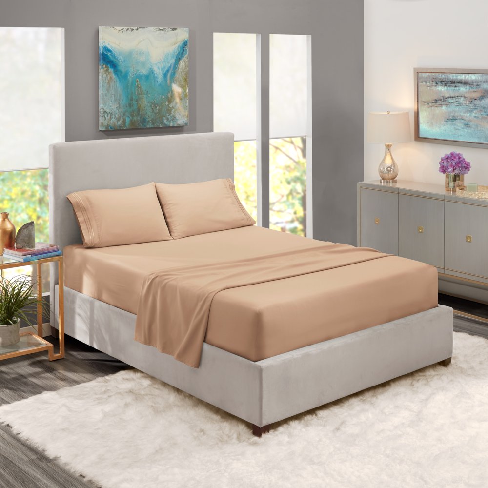 RV/Short Queen Size Bed Sheets Set Taupe, Luxury Bedding Sheets Set, 4