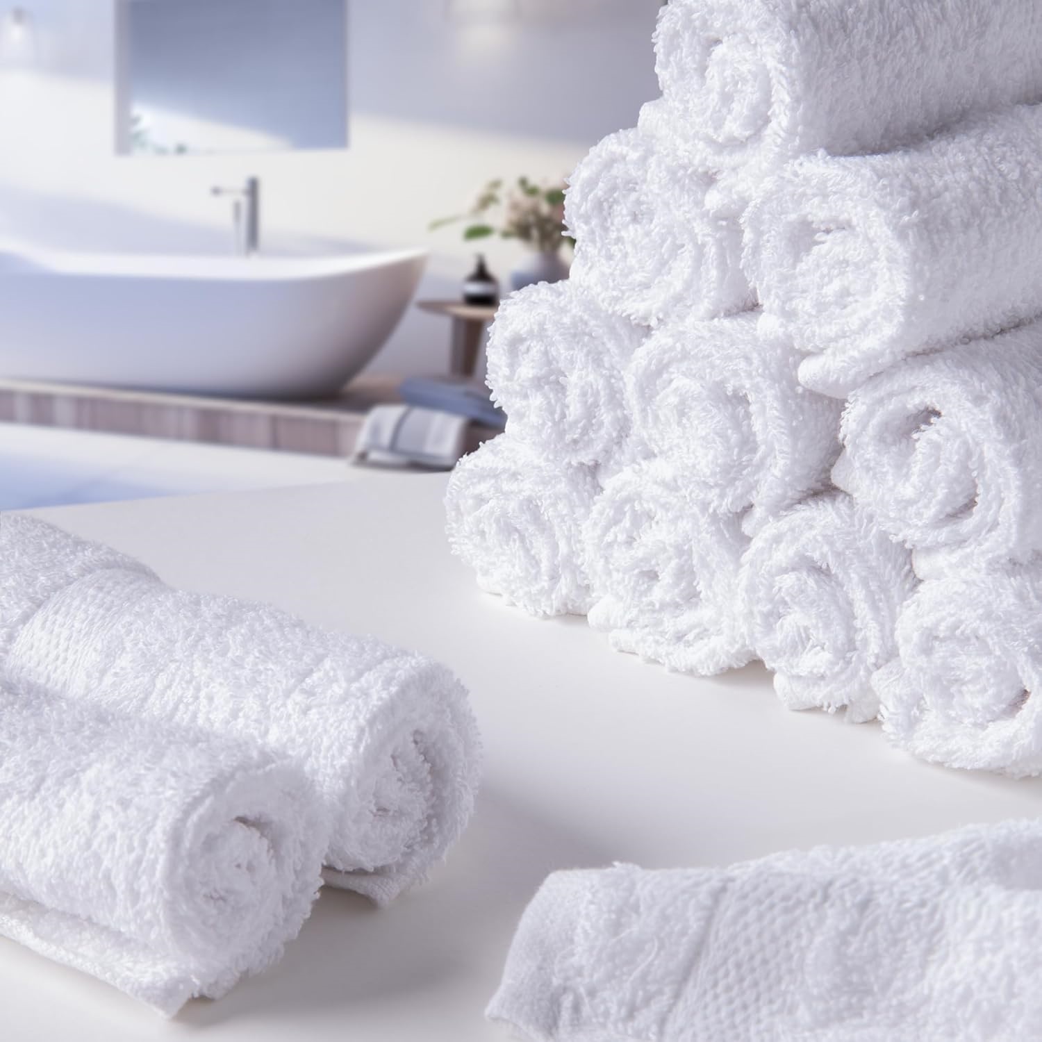 Bulk Spa White Washcloths – 48 Pack – Size 12” x 12” – Thick Loop Pile Washcloth – Absorbent and Soft 100% Ring-Spun Cotton Wash Cloth – Lint Free Face Towel – Wash Cloths Perfect for Bathroom