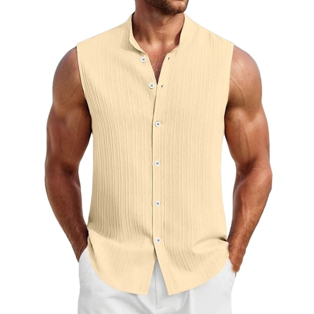 Camiseta sin mangas con estampado de rayas para hombre: prenda deportiva informal para climas cálidos y fácil de cuidar