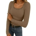 thumbnail image 4 of HongQid Women Y2K Patchwork Pointelle Crop Tshirt Long Sleeve Scoop Neck Fitted Coquette Tee Tops, 4 of 9