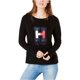 thumbnail image 1 of Tommy Hilfiger Sudadera con orificio para el pulgar para mujer, negro, XS Tommy Hilfiger Camisa de entrenamiento, 1 of 2