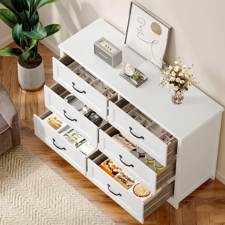 6 drawer white dresser lofka modern wood double chest Lofka, 6 Drawer Dresser, White, Modern Bedroom Storage