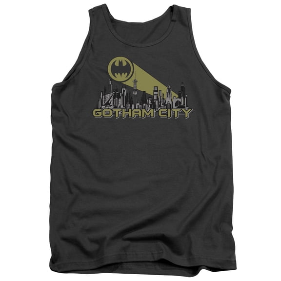 Batman Gotham Skyline Adult Tank Top-Charcoal