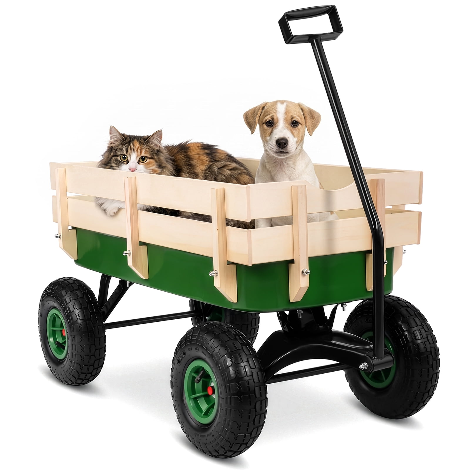 Side Support Cargo Wagon with 10" All-Terrain Air Tires, Up to 220lb Load Capacity, for Towing Kids Toys, Gardening Supplies, Green