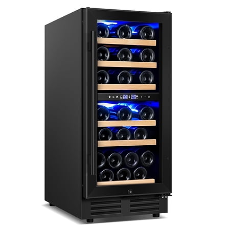 TITTLA 15 Inch Wine Cooler Refrigerator,30 Bottle,Daul Zone,Low Noise Wine Fridge ,Built-in or Freestanding,Black