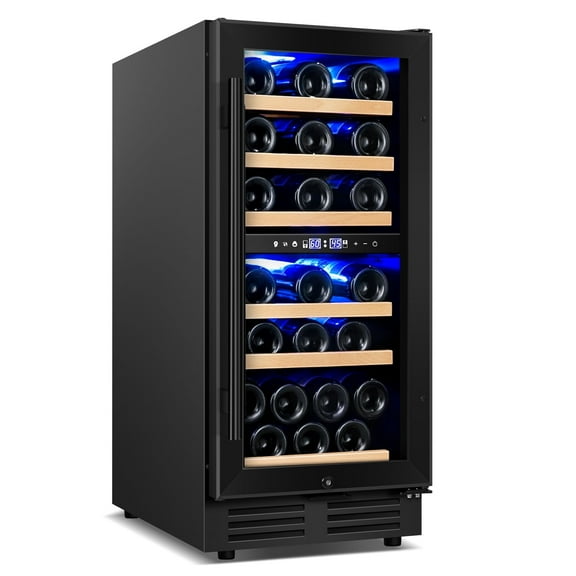 TITTLA 15 Inch Wine Cooler Refrigerator,30 Bottle,Daul Zone,Low Noise Wine Fridge ,Built-in or Freestanding,Black