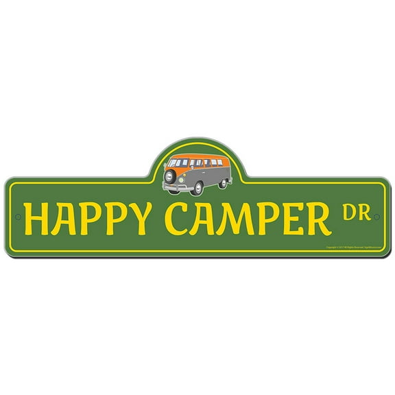 Happy Camper Street Sign | Indoor/Outdoor | Funny Home Decor for Garages, Living Rooms, Bedroom, Offices | SignMission personalized gift