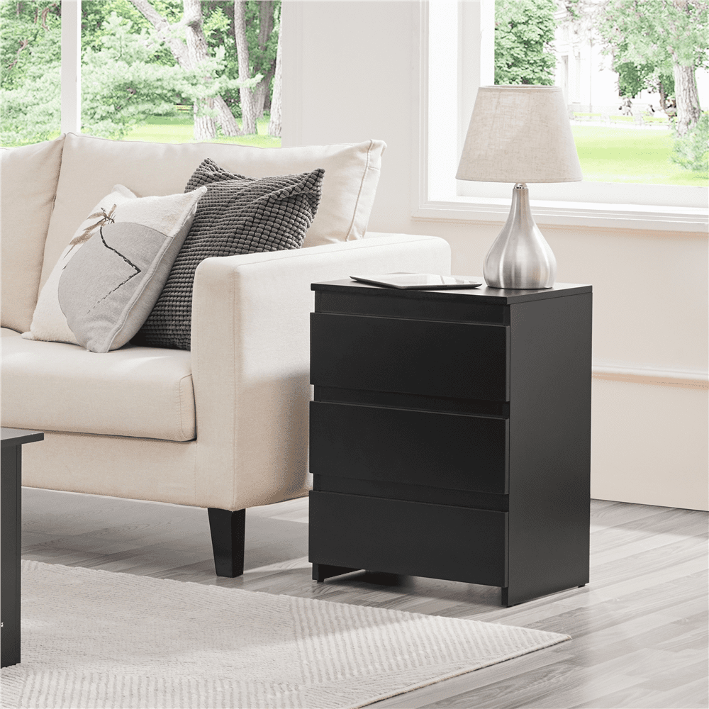 Renwick Vertical Nightstand with 3 Drawers for Bedroom, Adults, Black