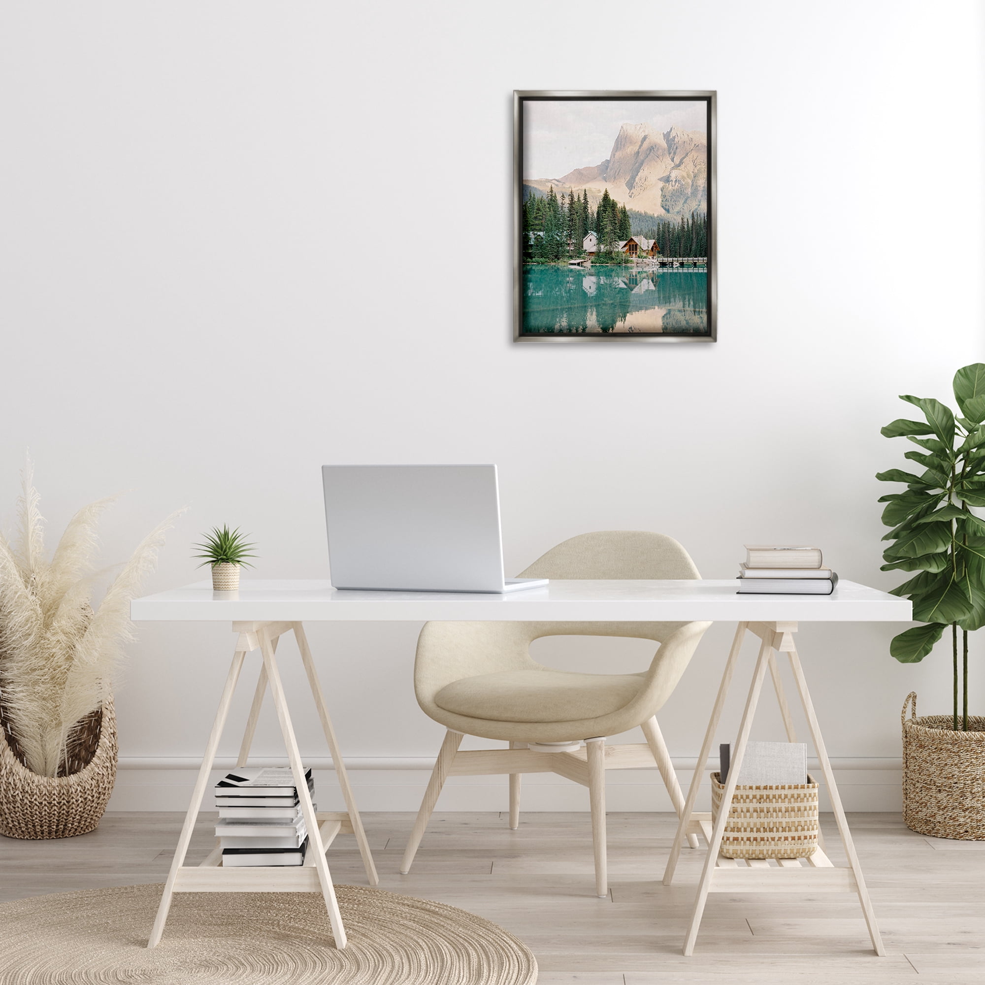 Stupell Industries Lakeside Cabin Landscape Landscape Photography Gray Floater Framed Art Print Wall Art, 17 x 21