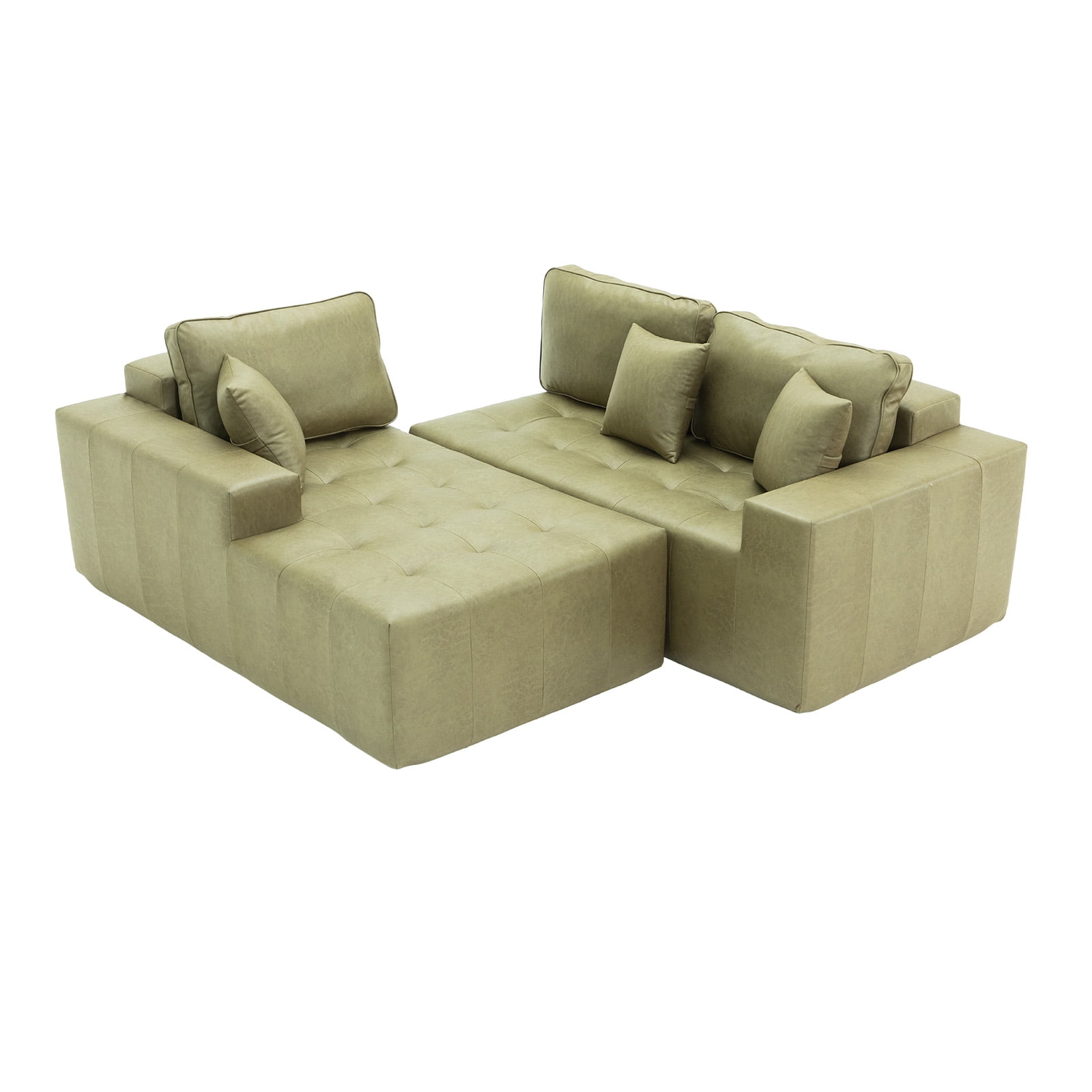 Howcool Boneless Cloud Sectional Sofa with Chaise,Faux Leather L-Shaped Couch,Deep Seat Modular Sofa with Wide Armrests,No Assembly Required,Left-Facing,Green