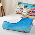 thumbnail image 4 of Castle Fairy Watercolor Ice Cream Truck Twin Quilt Set,Beach Summer Print Twin Coverlet Set for Bedroom,Pink Blue, 4 of 7