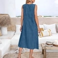 thumbnail image 5 of cocolona Womens Summer Linen Long Dress Crew Neck Sleeveless Ruffle Flowy Tank Dress Vacation Beach Sundress with Pockets, 5 of 7