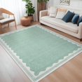 thumbnail image 1 of Nanan 3'x5' Scalloped Edge Area Rug, Machine Washable Low-Profile Woven Carpet, Non-Slip Soft Textured Rug for Living Room Bedroom Nursery Home Decor,Green, 1 of 7