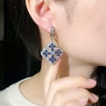 thumbnail image 3 of Classic Royal Blue CZ Big Four Leaf Flower Drop Huggie Earrings for Women Prom, 3 of 9