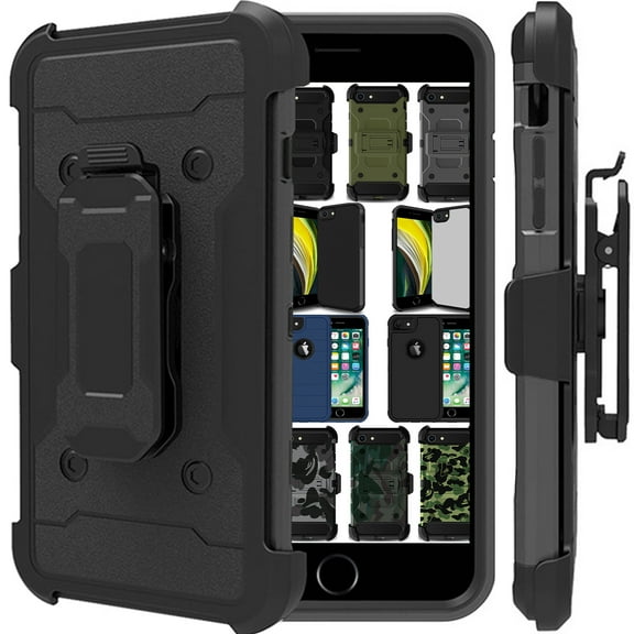 iPhone 7 Plus iPhone 8 Plus 5.5" [ 2016 / 2017 ] A1661 A1784 A1785 A1864 A1897 A1898 Heavy Duty Military Print Belt Clip Rugged Cover - Dark Gray (with Holster)