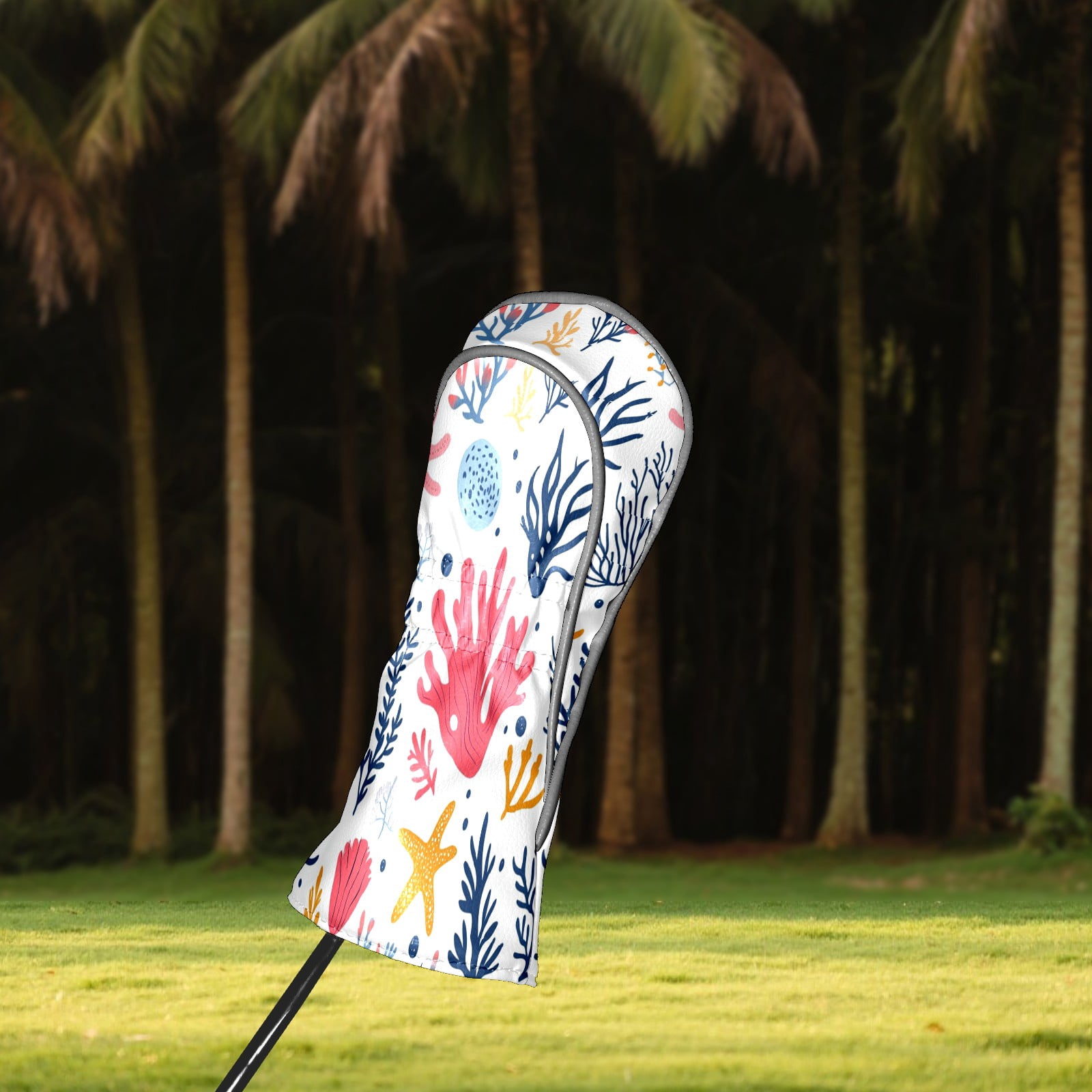 Golf Club Covers PU Leather Waterproof Head Covers for Fairway Woods Hybrids Graffiti Coral Reef