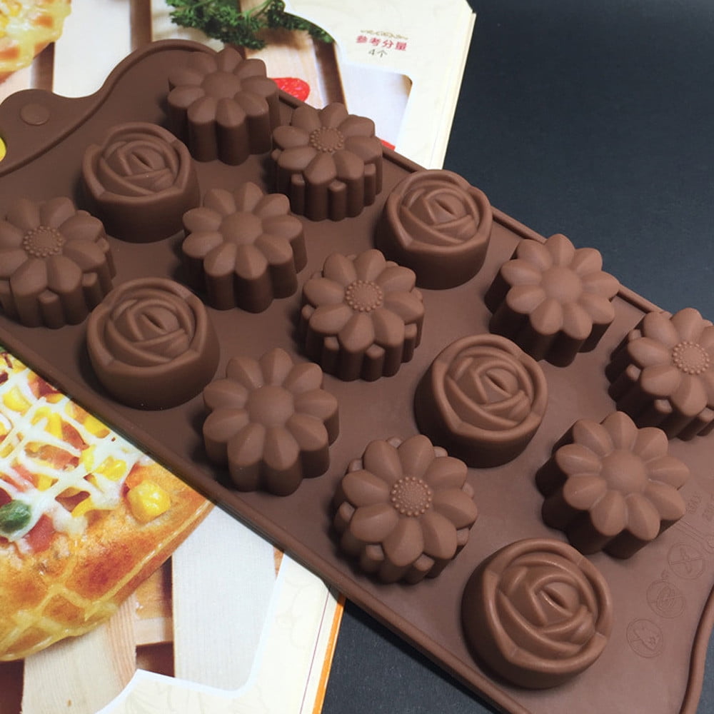 15 Cavity Silicone Rose Flower Chocolate Cake Soap Mold Baking Biscuit Tray Mold