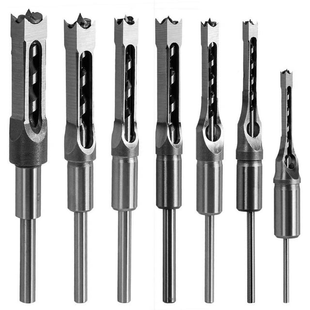 GFDYREE Square Hole Drill Bit, Steel Hardness Sharp Durable Mortising Chisel Set 1/2-Inch, 1/4-Inch, 3/4inch, 3/8-Inch, 5/8-Inch, 5/16-Inch, 9/16-Inch Woodworking Mortiser Drill Bit-7pcs