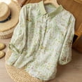 thumbnail image 3 of Lovskoo Cotton Linen Shirts for Women Button Down 3/4 Sleeve Collared Summer Tops Shirt Slimming Tops Green, 3 of 7
