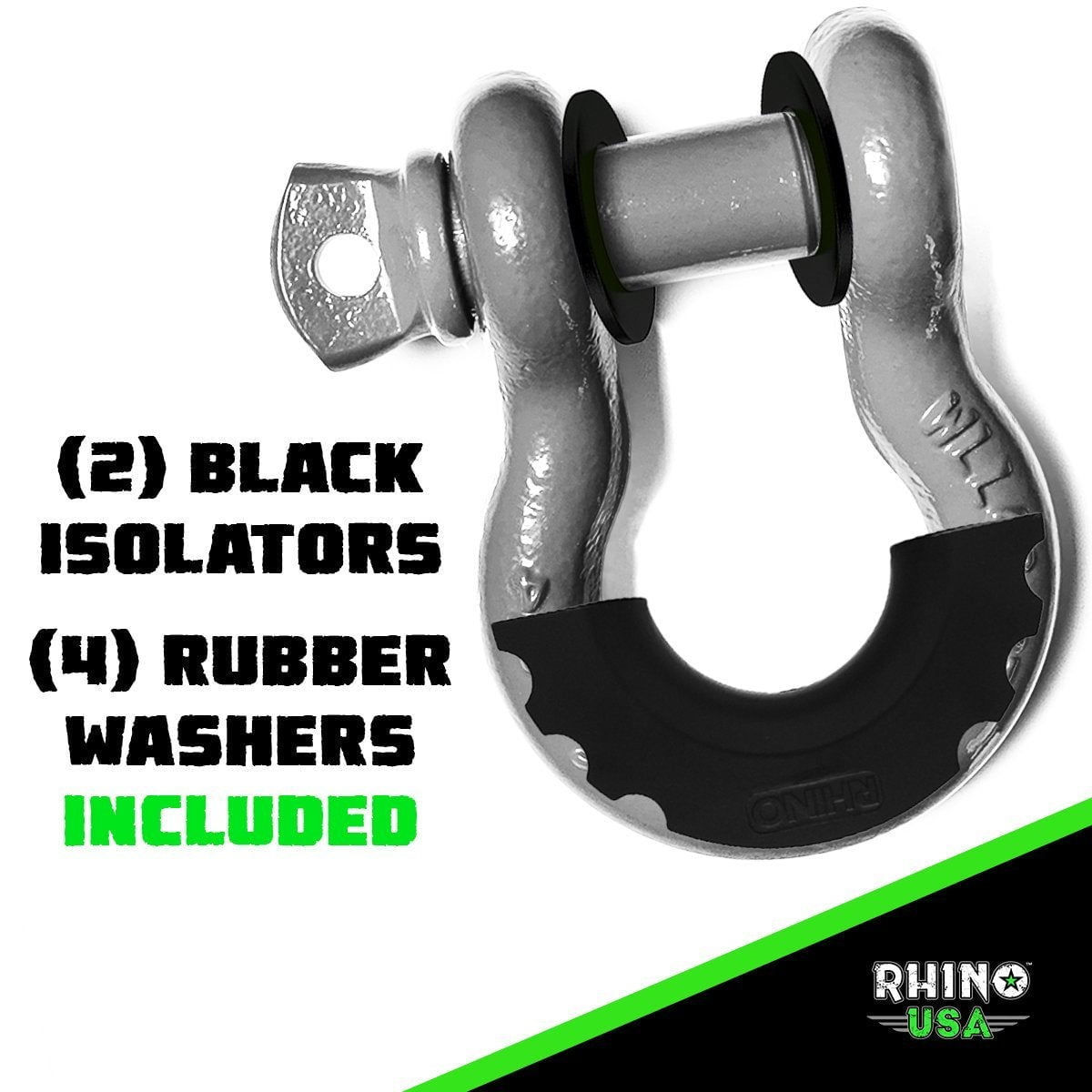 Rhino USA D Ring Shackles (2pc) - 41,850lb Break Strength - 3/4" Clevis Shackle w/ 7/8 Pin (Black)