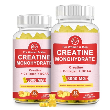 Creatine Monohydrate Gummies,Creatine Monohydrate Supplement for Men & Women,60 Pineapple Gummies(2 Pack)