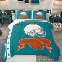 Castle Fairy Sport Rugby Football Bedding Comforter Set 2pcs for Female Men Adults,Ball Gamer Twin Comforter Sets Microfiber,Teal Orange Breathable Bedding Set,Ultra Soft Home Decor