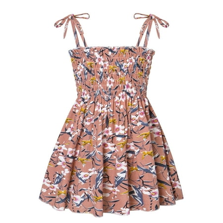 

OVTICZA Baby Toddler Square Neck Sundress Sleeveless Dress Floral Summer Dresses for Girls Beige 100