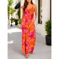 thumbnail image 4 of Women'S Casual Sleeveless Jumpsuits Orange Red Hibiscus Spaghetti Strap Wide Leg Pants Rompers With Pockets, 4 of 7