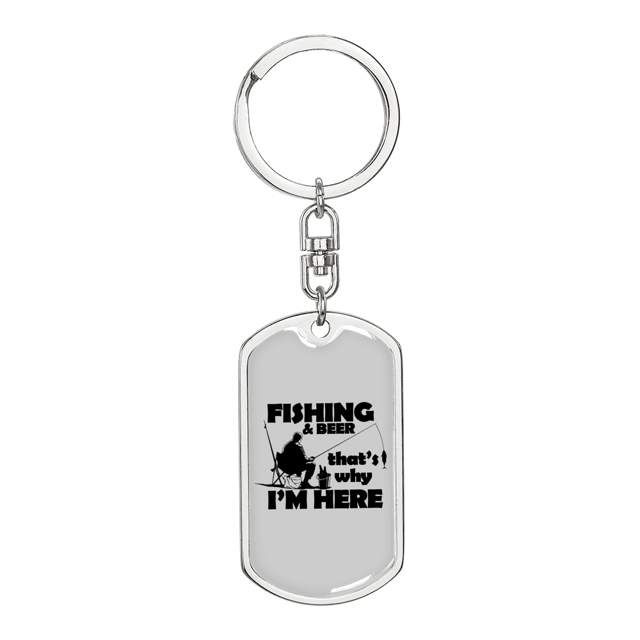 Fishing & Beer Stainless Steel or 18k Gold Premium Swivel Dog Tag Keychain