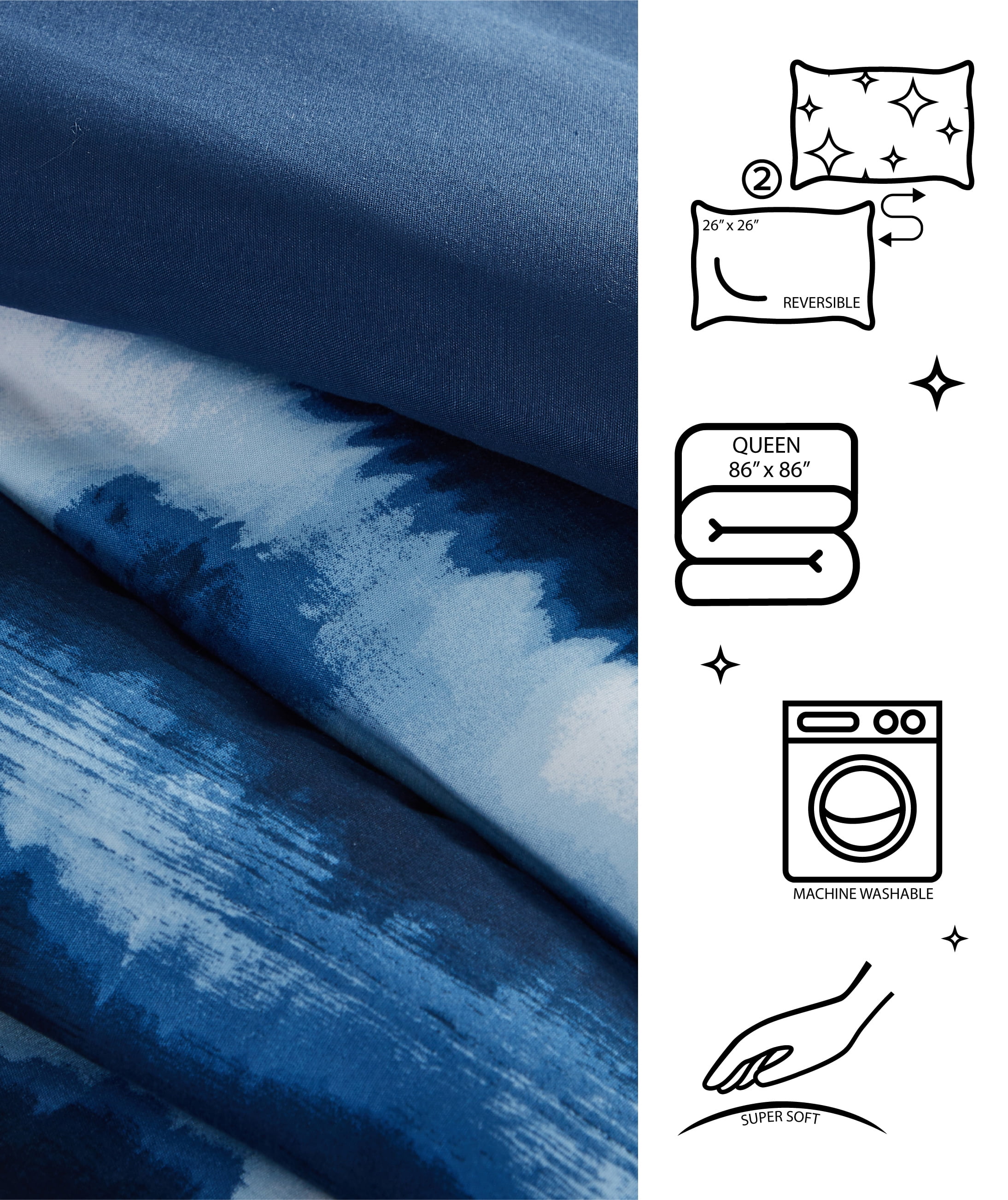 Urban Shop 3-Piece Tie Dye Navy Comforter Set, Queen